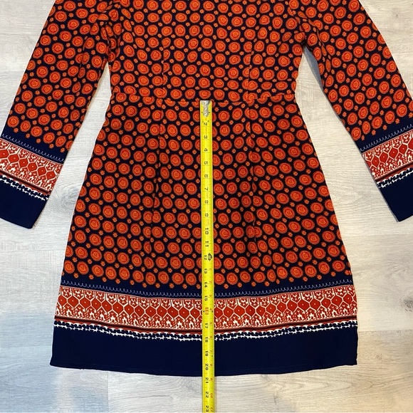 Anonyme Size 6 Mediterranean Moroccan Print Orange and Navy Sheath Dress - Picture 13 of 17